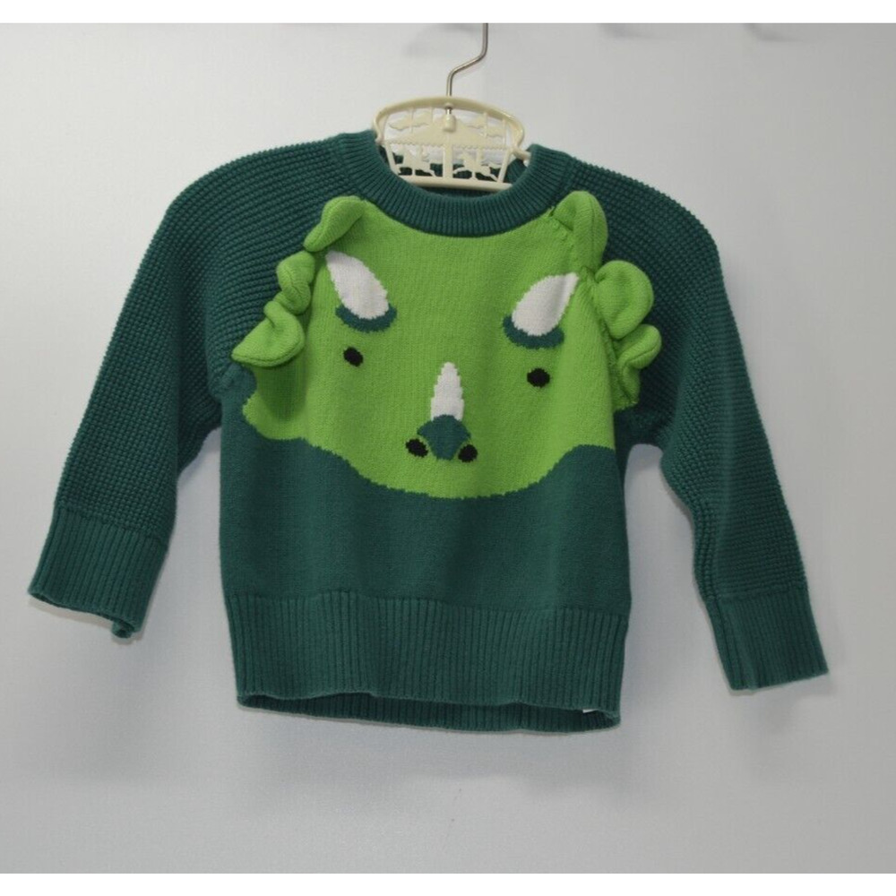 Cat & Jack Size 12 M Made in China Triceratop Dinosaur Sweater Green Thermal